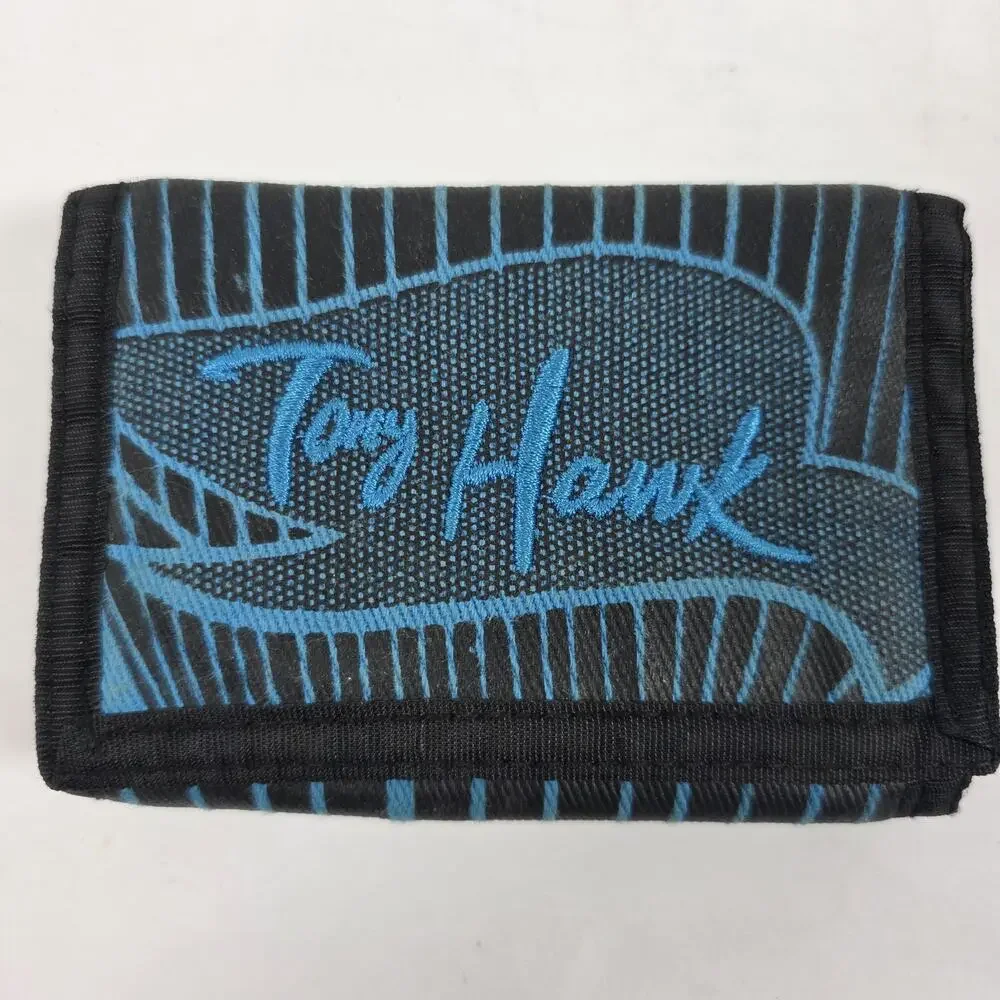 Tony Hawk Mens Nylon Trifold Wallet Old School Vintage Skate Y2K Blue/Black